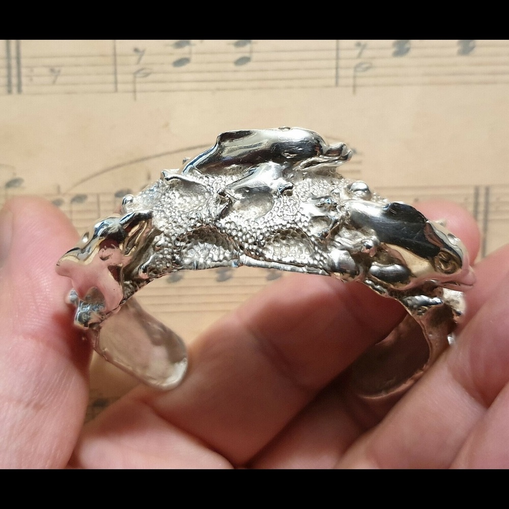 Mexican Solid Sterling Silver Bracelet Dolphins - image 1